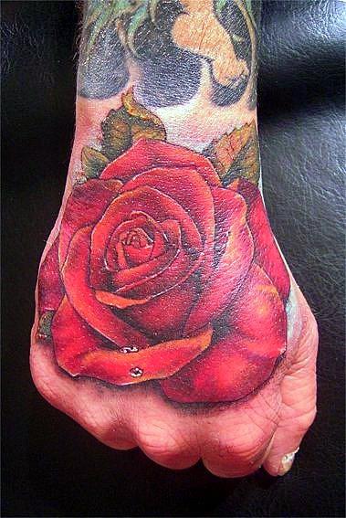 Black And White Rose Hand Tattoo