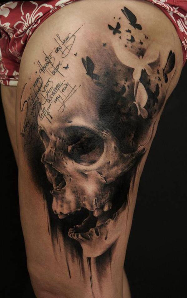  100 Skull Thigh Tattoo 