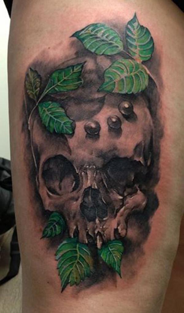 lá và hộp sọ hình xăm - 100 ảnh vui nhộn Skull Tattoo Designs <3 <3