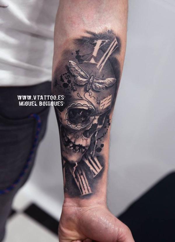 Skull với đồng hồ hình xăm - 100 ảnh vui nhộn Skull Tattoo Designs <3 <3