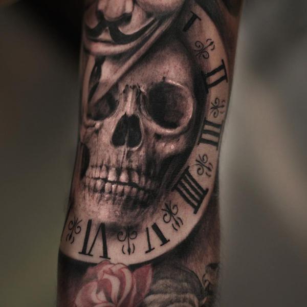 Skull với đồng hồ - 100 ảnh vui nhộn Skull Tattoo Designs <3 <3