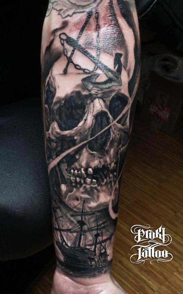 Skull với hình xăm thuyền - 100 ảnh vui nhộn Skull Tattoo Designs <3 <3
