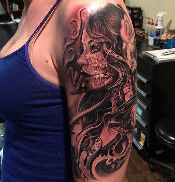 Cô gái với hình xăm đầu lâu - 100 ảnh vui nhộn Skull Tattoo Designs <3 <3