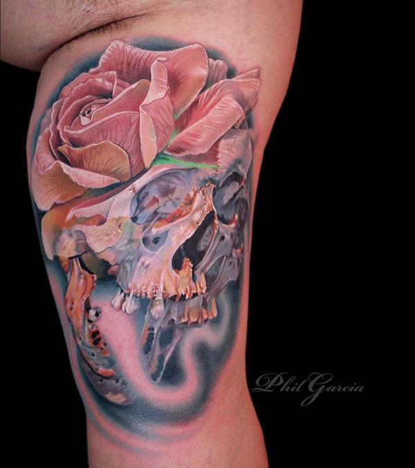  91 Skull and Rose Tattoo 