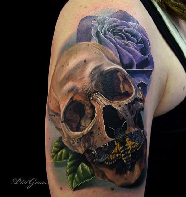 Skull với bướm đêm và tăng hình xăm - 100 ảnh vui nhộn Skull Tattoo Designs <3 <3