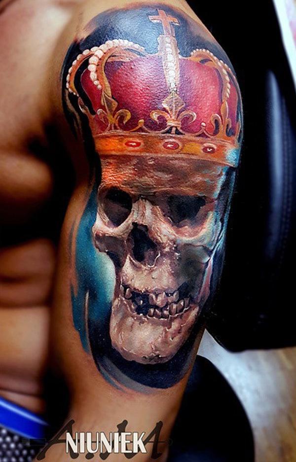 Skull với vương miện hình xăm - 100 ảnh vui nhộn Skull Tattoo Designs <3 <3