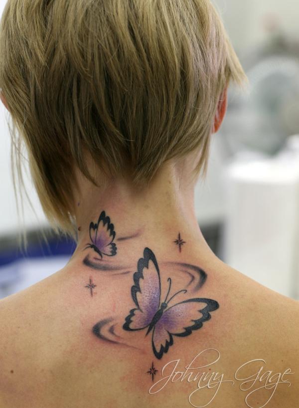 Butterfly Tattoo On Back of Neck