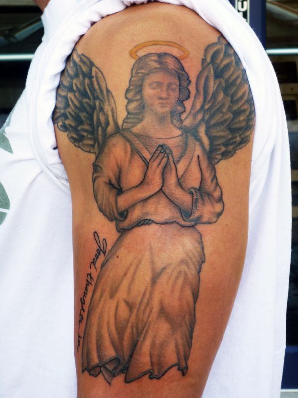 Đen một thiên thần hình xăm màu xám - 60 Thánh Thiên thần Tattoo Designs <3 <3
