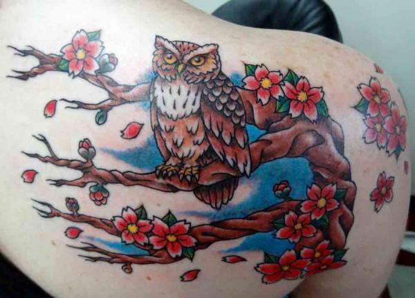 Owl trên Cherry Tree - 30 ảnh vui nhộn Cherry Tattoos Designs <3 <3