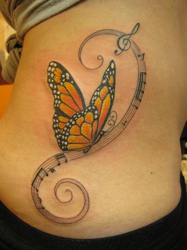 Music note và bướm hình xăm - 60 ảnh vui nhộn Tattoo Designs nhạc <3 <3
