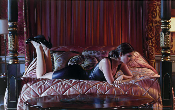 realistic painting 14 British artist Rob Hefferan is exceptionally talented in capturing the essence of characters in oil paintings. Besides incredible portraying of skin tones, fabric and background, the moods and feelings are also perfectly rendered in his works. Here are featured new pieces by the artist who reproduced realistic fashion beauty in oil on canvas.