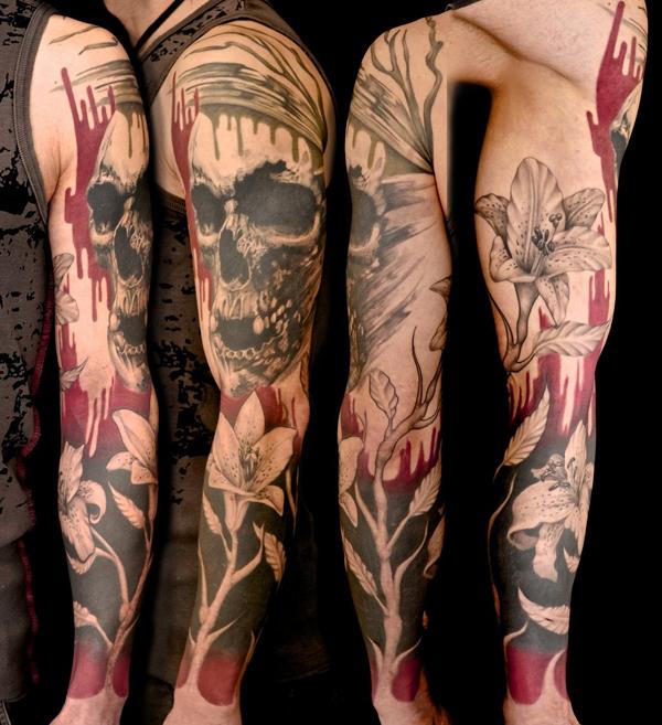 hộp sọ và hoa - 50+ mát Sleeve Tattoo Designs <3 <3