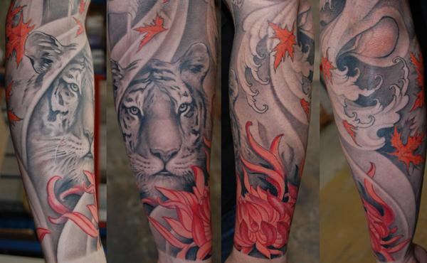Tiger sleeve - 50 + mát Sleeve Tattoo Designs <3 <3