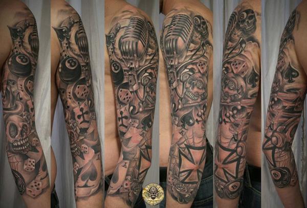 Thẻ tay Micro Âm nhạc Skull - 50+ mát Sleeve Tattoo Designs <3 <3