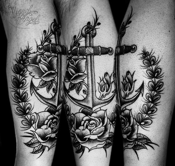 Old school anchor and roses custom tattoo - 35 Awesome Anchor tattoo Designs  <3 <3