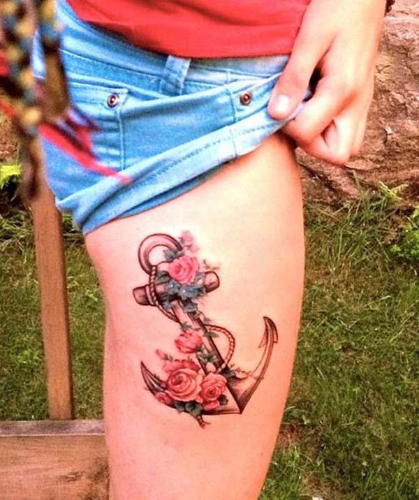 anchor rose tattoo on leg - 35 Awesome Anchor tattoo Designs  <3 <3