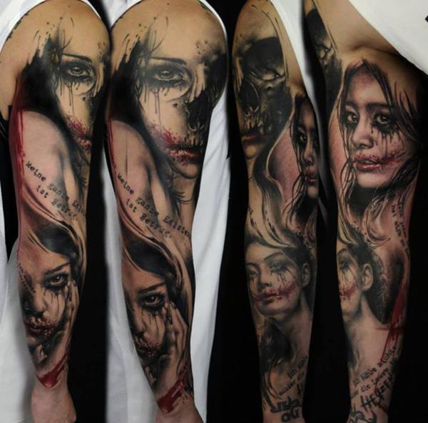 Cô gái chân dung đầy đủ tay hình xăm - 80 + Ví dụ Awesome Full Sleeve Tattoo Ý tưởng <3 <3