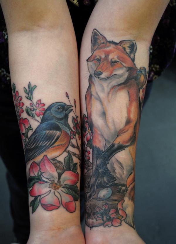 Fox và chim hình xăm - 50 ảnh vui nhộn Animal Tattoo Designs <3 <3