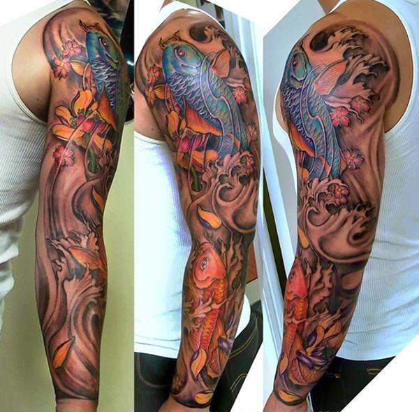thiết kế hình xăm koifish đầy tay - 80+ Ví dụ Awesome Full Sleeve Tattoo Ý tưởng <3 <3