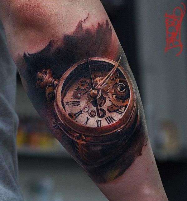 mechanical pocket watch tattoo