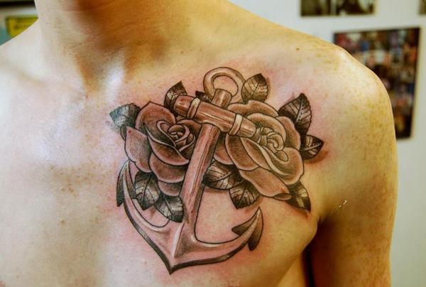 Anchor and roses on chest - 35 Awesome Anchor tattoo Designs  <3 <3