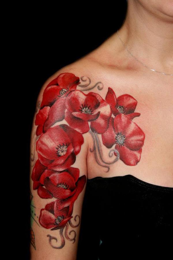 Poppy hình xăm trên vai và cánh tay - 65 + đẹp Flower Tattoo Designs <3 <3