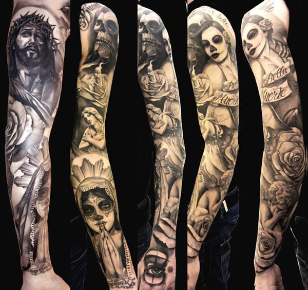 Full Sleeve Tattoo của chủ đề tôn giáo - 80+ Ví dụ Awesome Full Sleeve Tattoo Ý tưởng <3 <3