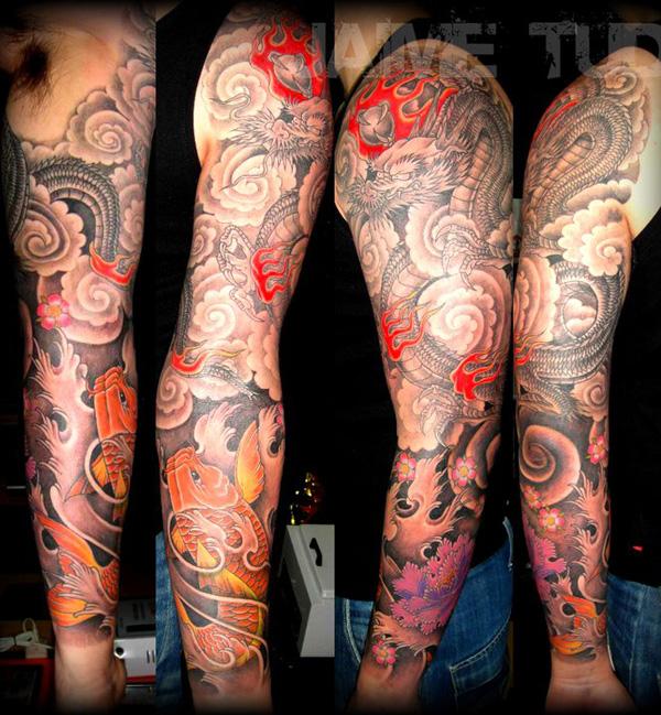 Dragon, Koi và Peony Flower - 80+ Ví dụ Awesome Full Sleeve Tattoo Ý tưởng <3 <3
