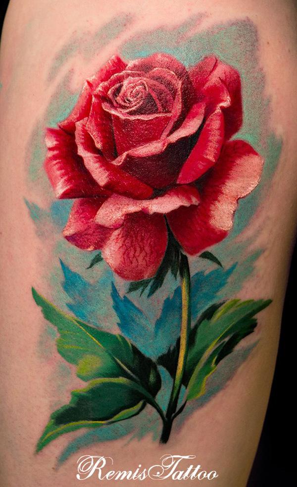 Red Rose Tattoo - Một bông hồng đỏ, là nữ hoàng của hoa hồng, chuyển tải sự ấm áp, tình cảm và tình yêu.  Nó tượng trưng cho tình yêu đích thực.