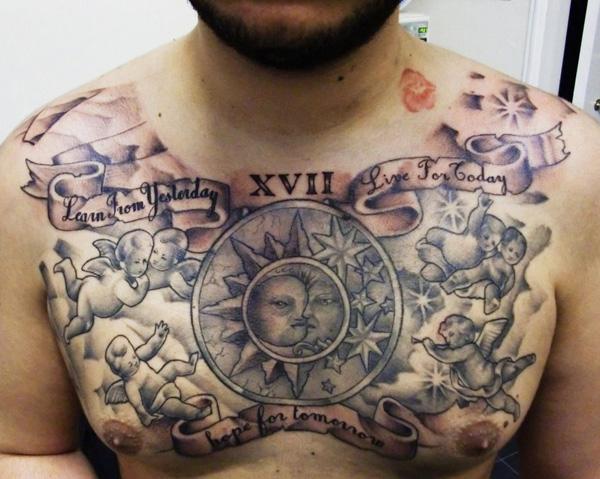 ngày và đêm đen và màu xám hình xăm ngực - 40 đẹp ngực Tattoo Ý tưởng <3 <3