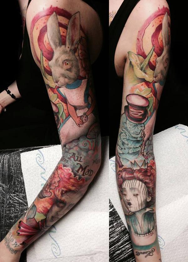 Alice in Wonderland đầy đủ tay hình xăm - 80 + Ví dụ Awesome Full Sleeve Tattoo Ý tưởng <3 <3