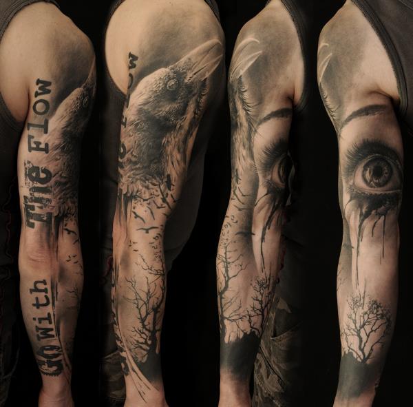 Mắt và Brid đầy đủ tay hình xăm - 80 + Ví dụ Awesome Full Sleeve Tattoo Ý tưởng <3 <3