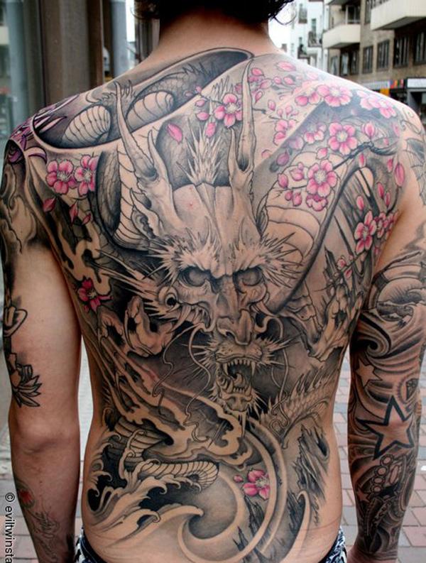 Koi Dragon Back Tattoo