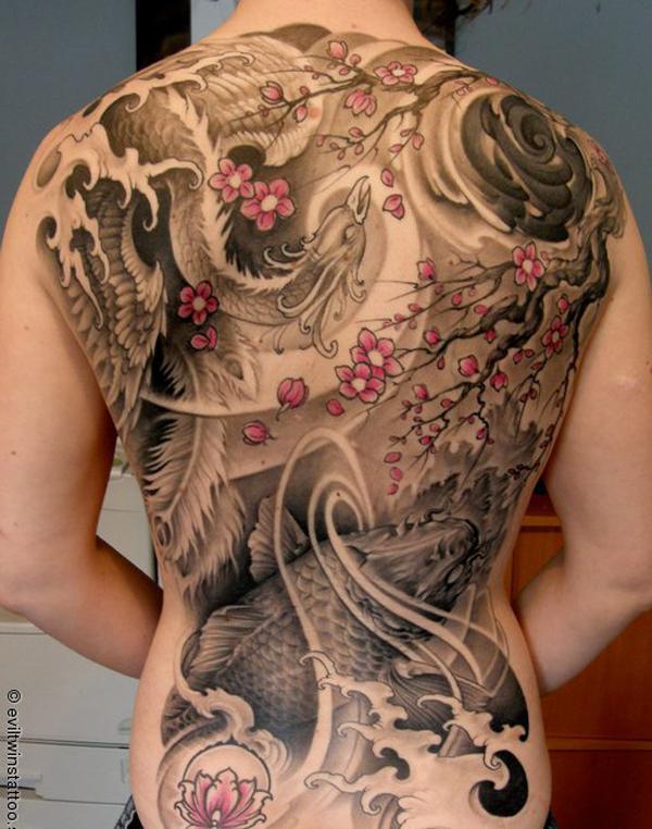 Koi Dragon Back Tattoo