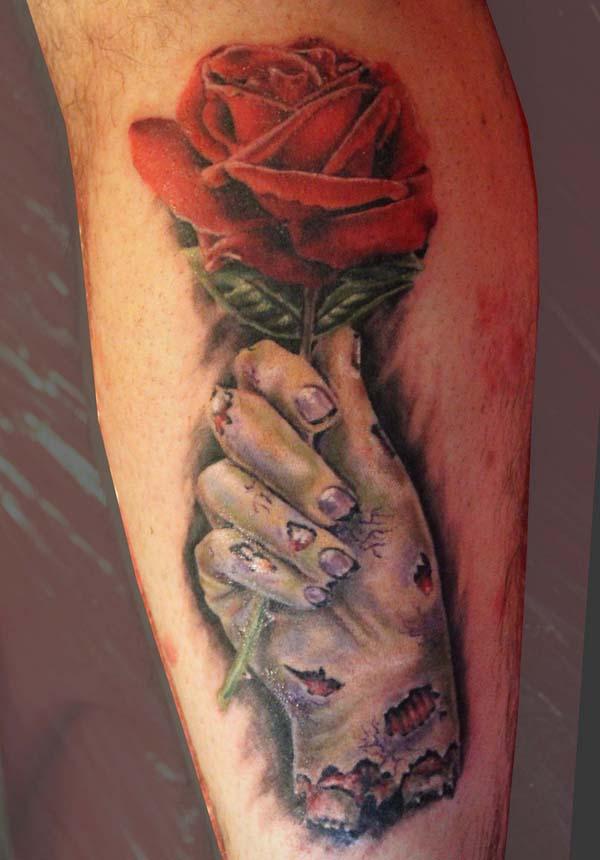 Mặt zombie với hình xăm hoa hồng bằng Mirek vel Stotker - 35 Horrible Zombie xăm <3 <3