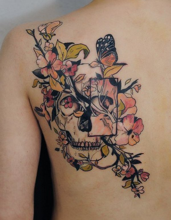 Skull And Roses Shoulder Tattoo