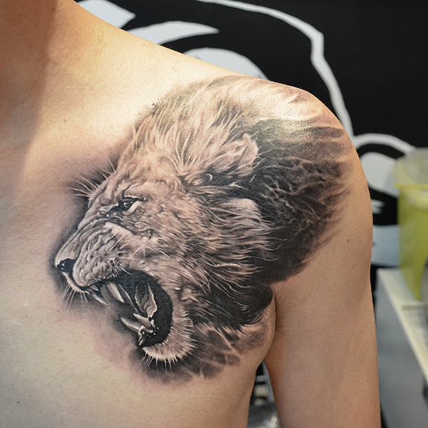 3D Lion tattoo on chest - 50 Examples of Lion Tattoo  <3 <3