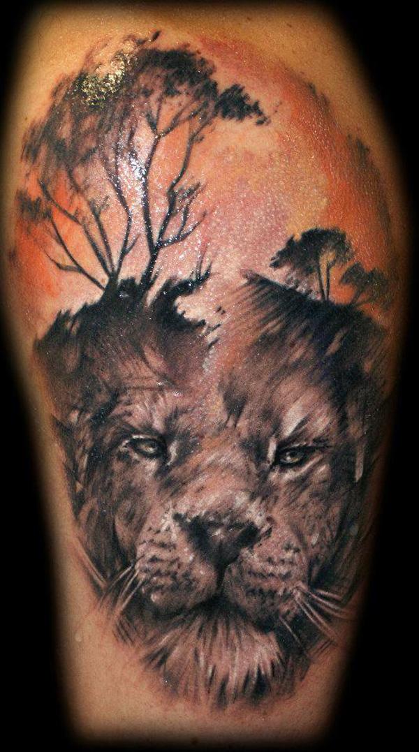 African theme by Tibor Galiger - 50 Examples of Lion Tattoo  <3 <3