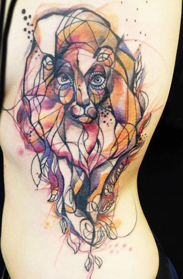 Watercolor Lion tattoo - 50 Examples of Lion Tattoo  <3 <3