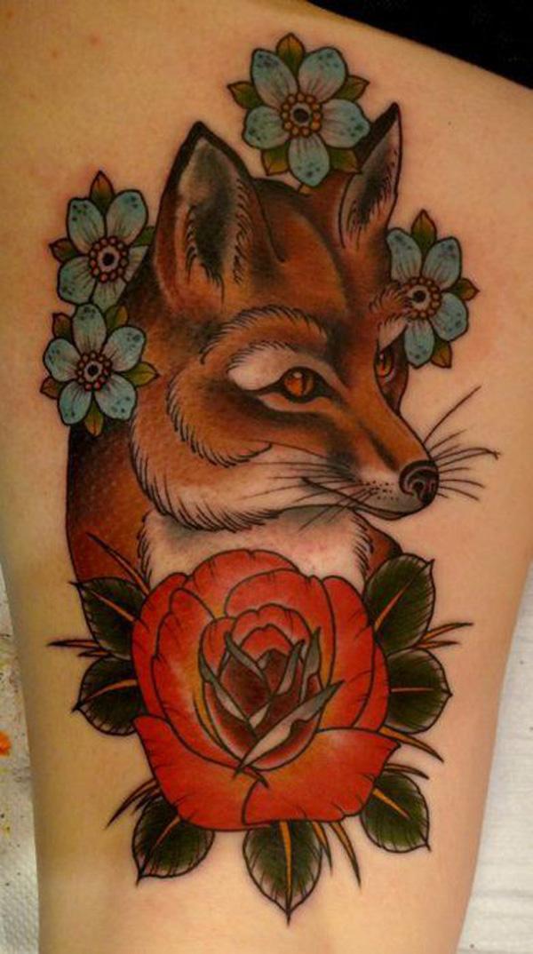 Hoa và con cáo hình xăm - 50 Ví dụ về Fox Tattoo <3 <3