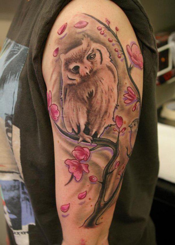 Owl với Cherry Blossoms bởi Sandor Konya - 55 ảnh vui nhộn Owl xăm <3 <3