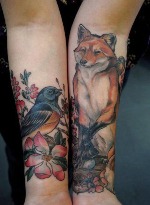 Fox và chim hình xăm - 50 Ví dụ về Fox Tattoo <3 <3
