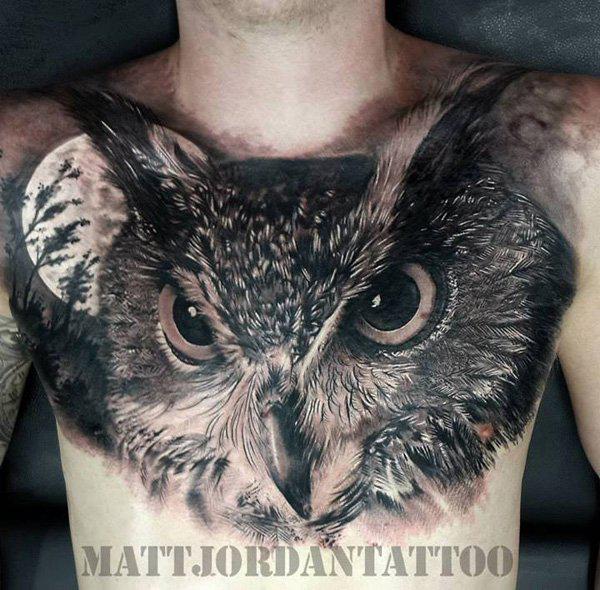 3D Owl Tattoo on Chest - 55 Awesome Owl Tattoos  <3 <3
