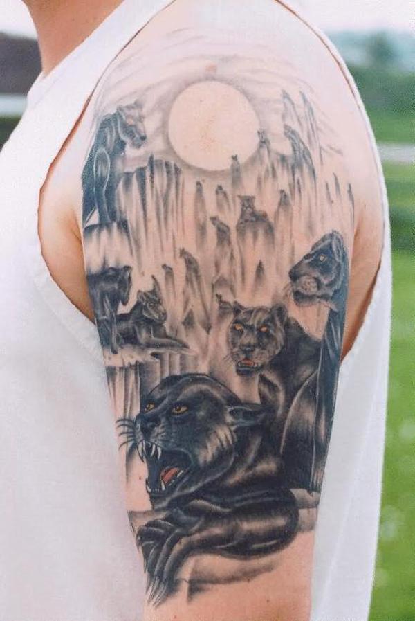 Panthers Và trăng Tattoo On Shoulder - 50 Ví dụ về các mặt trăng xăm <3 <3