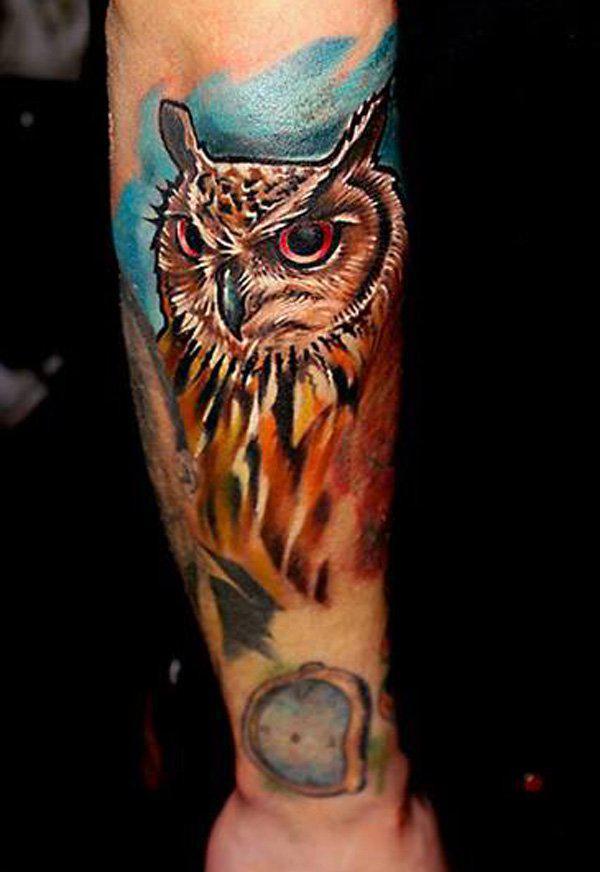 Traditional Owl Tattoo Arm