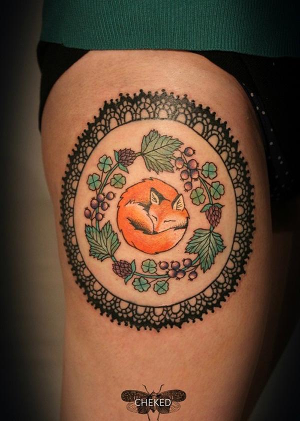 Fox xăm trên đùi - 50 Ví dụ về Fox Tattoo <3 <3