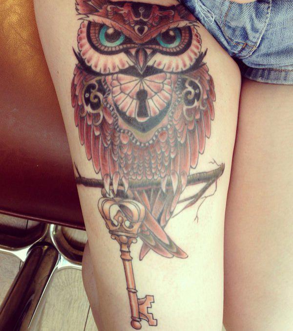 Simple Owl Tattoo Thigh