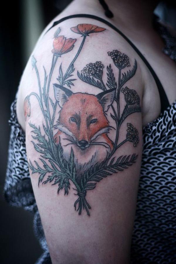 Fox với vòng hoa hình xăm - 50 Ví dụ về Fox Tattoo <3 <3