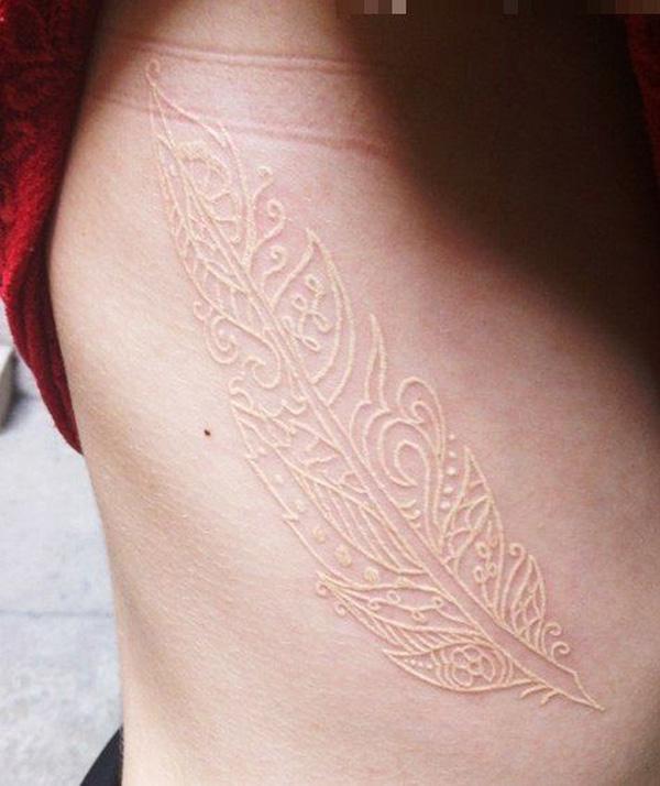 Trắng Ink Feather Tattoo - 60 + Ý tưởng cho trắng mực xăm <3 <3