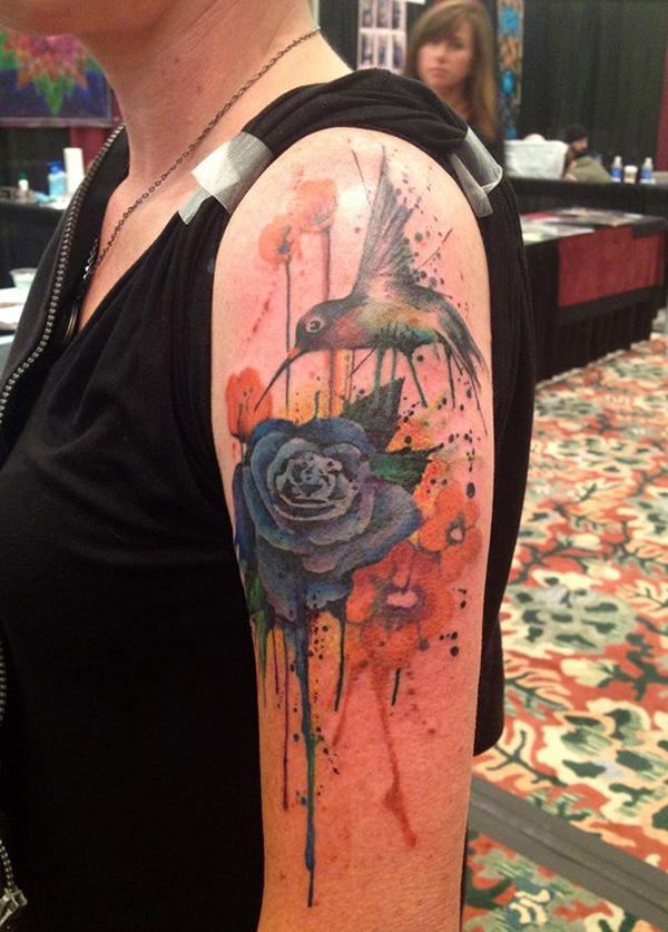 Watercolor chim ruồi nửa tay hình xăm - 55 tuyệt vời Hummingbird Tattoo Designs <3 <3